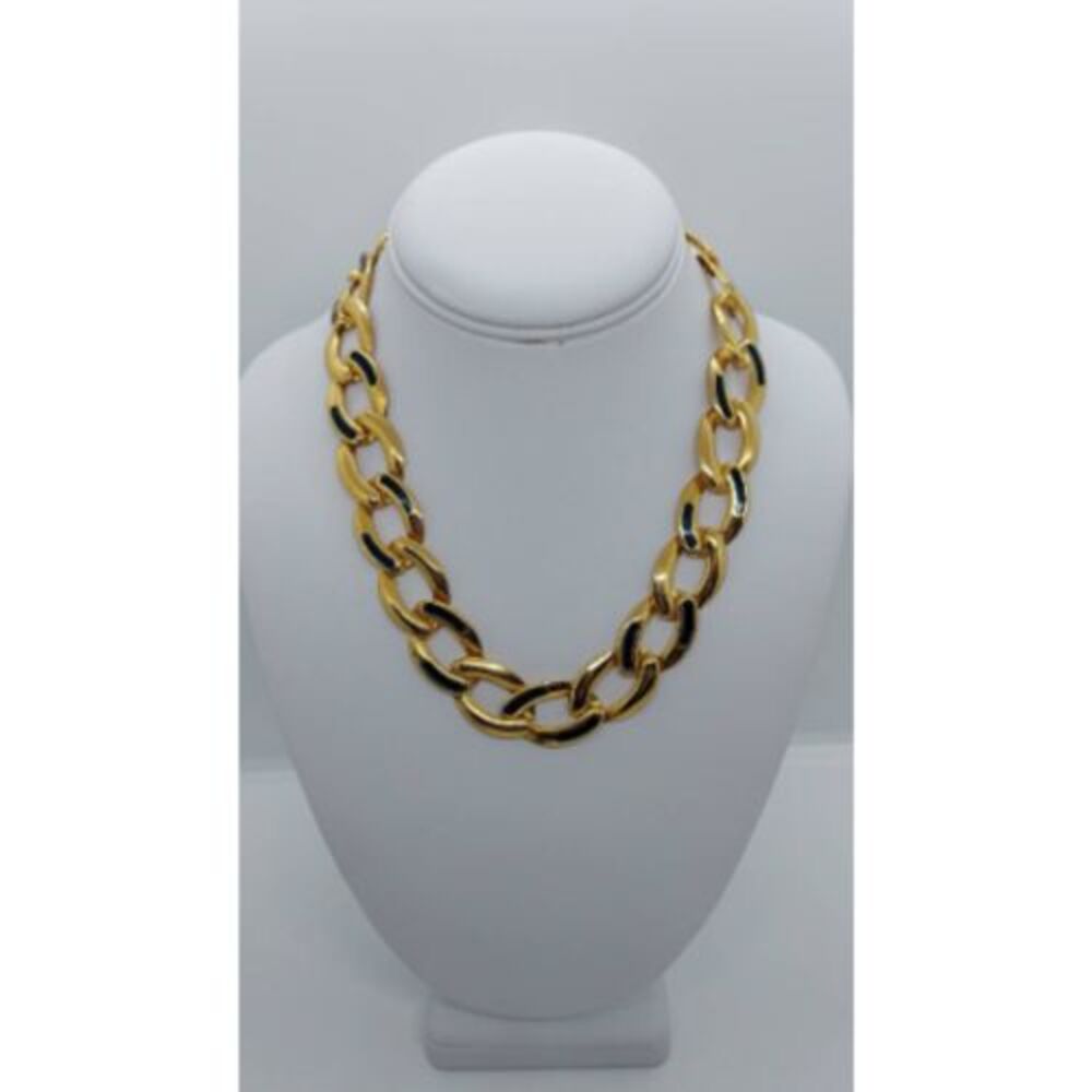 Vintage gold link necklace blue enamel